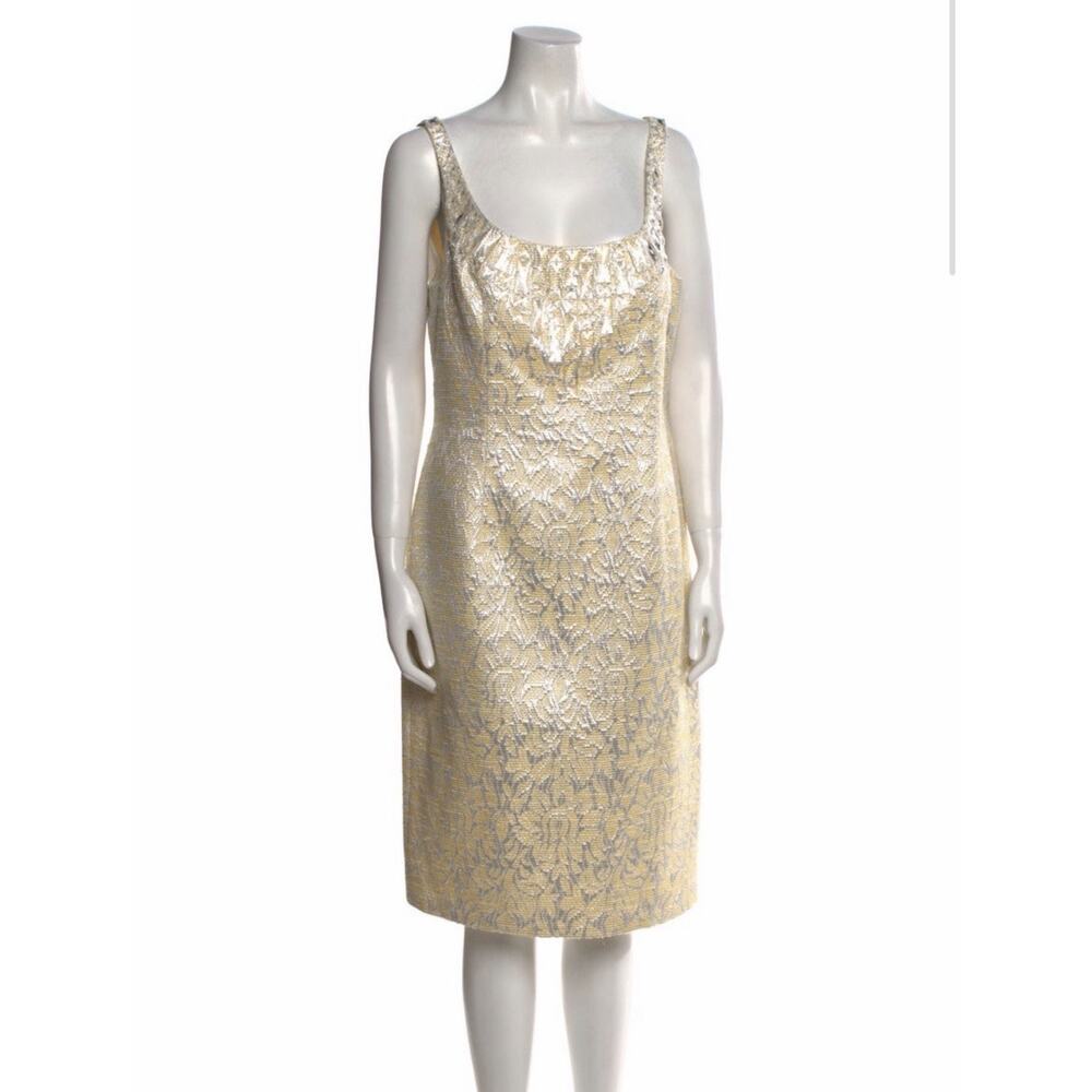 Carmen Marc Valvo Metallic Gold Brocade Dress Sz 16